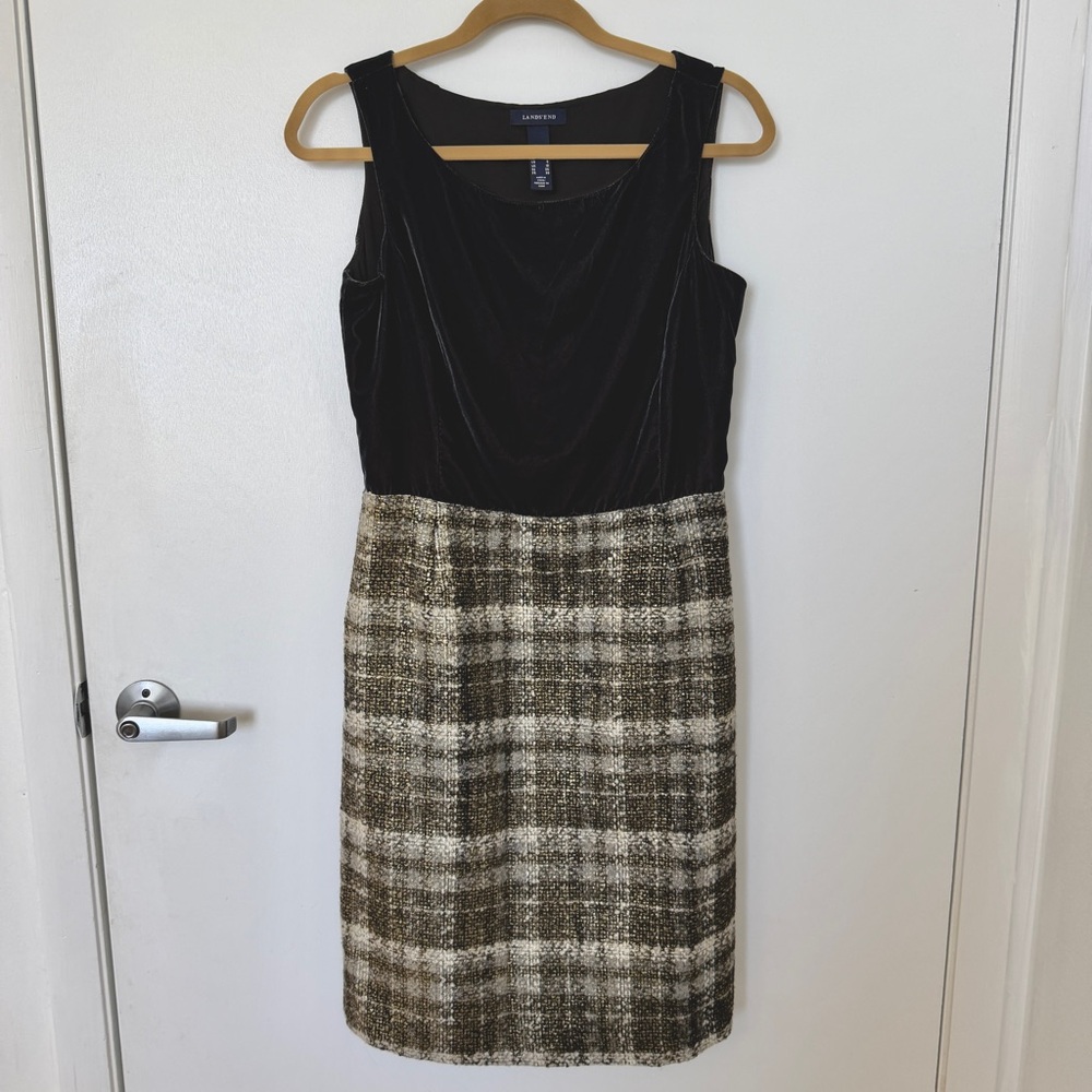 Lands End Tweed And Velvet Dress Sz 6 Sleeveless Holiday Party